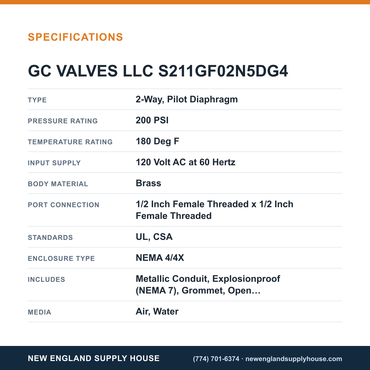 GC Valves S211GF02N5DG4 Solenoid Valve specifications — New England Supply House [NESH-SPECTABLE-V1]