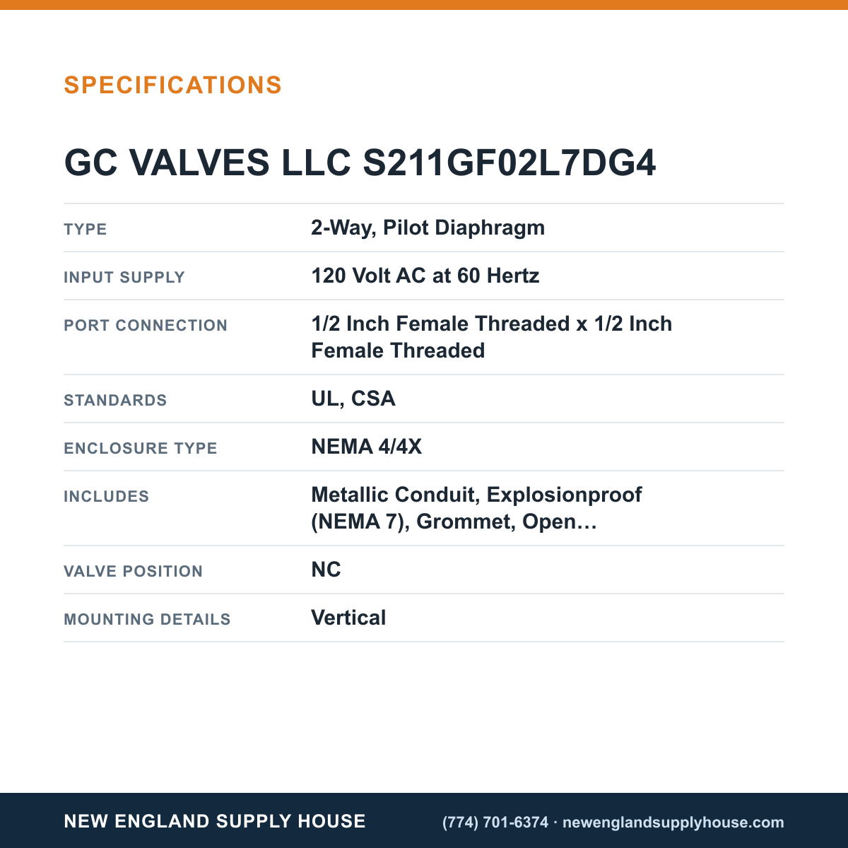 GC Valves S211GF02L7DG4 Solenoid Valve specifications — New England Supply House [NESH-SPECTABLE-V1]