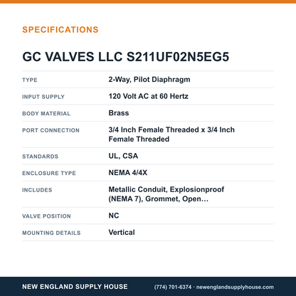 GC Valves S211UF02N5EG5 Solenoid Valve specifications — New England Supply House [NESH-SPECTABLE-V1]