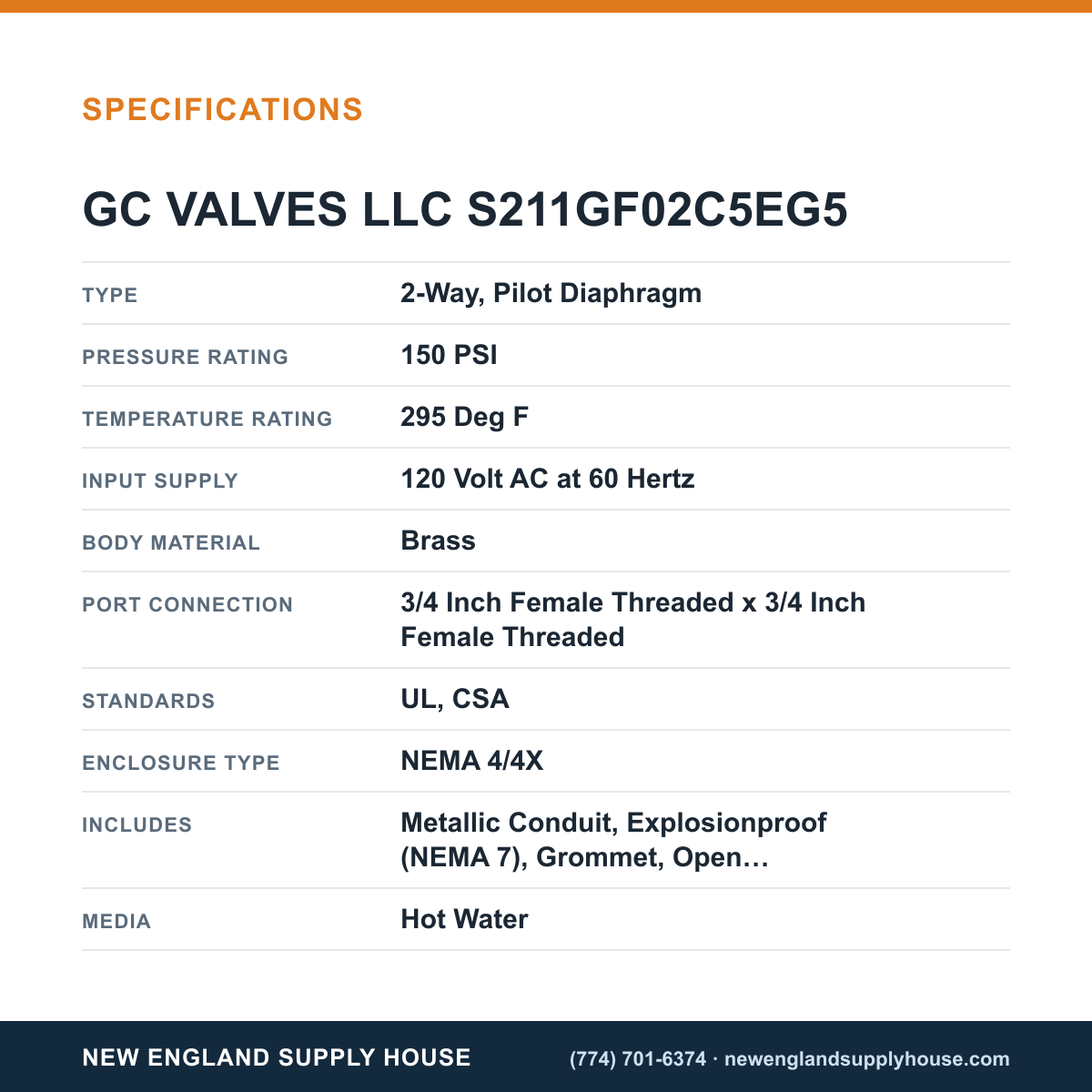 GC Valves S211GF02C5EG5 Solenoid Valve specifications — New England Supply House [NESH-SPECTABLE-V1]