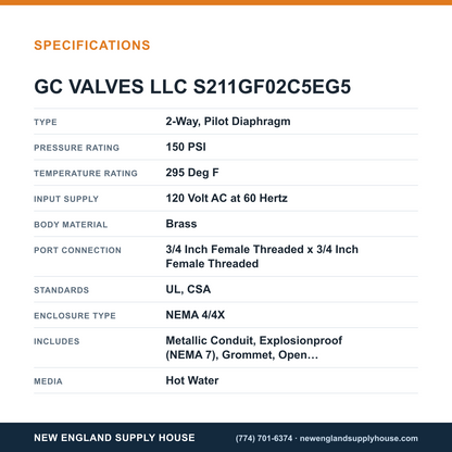 GC Valves S211GF02C5EG5 Solenoid Valve specifications — New England Supply House [NESH-SPECTABLE-V1]