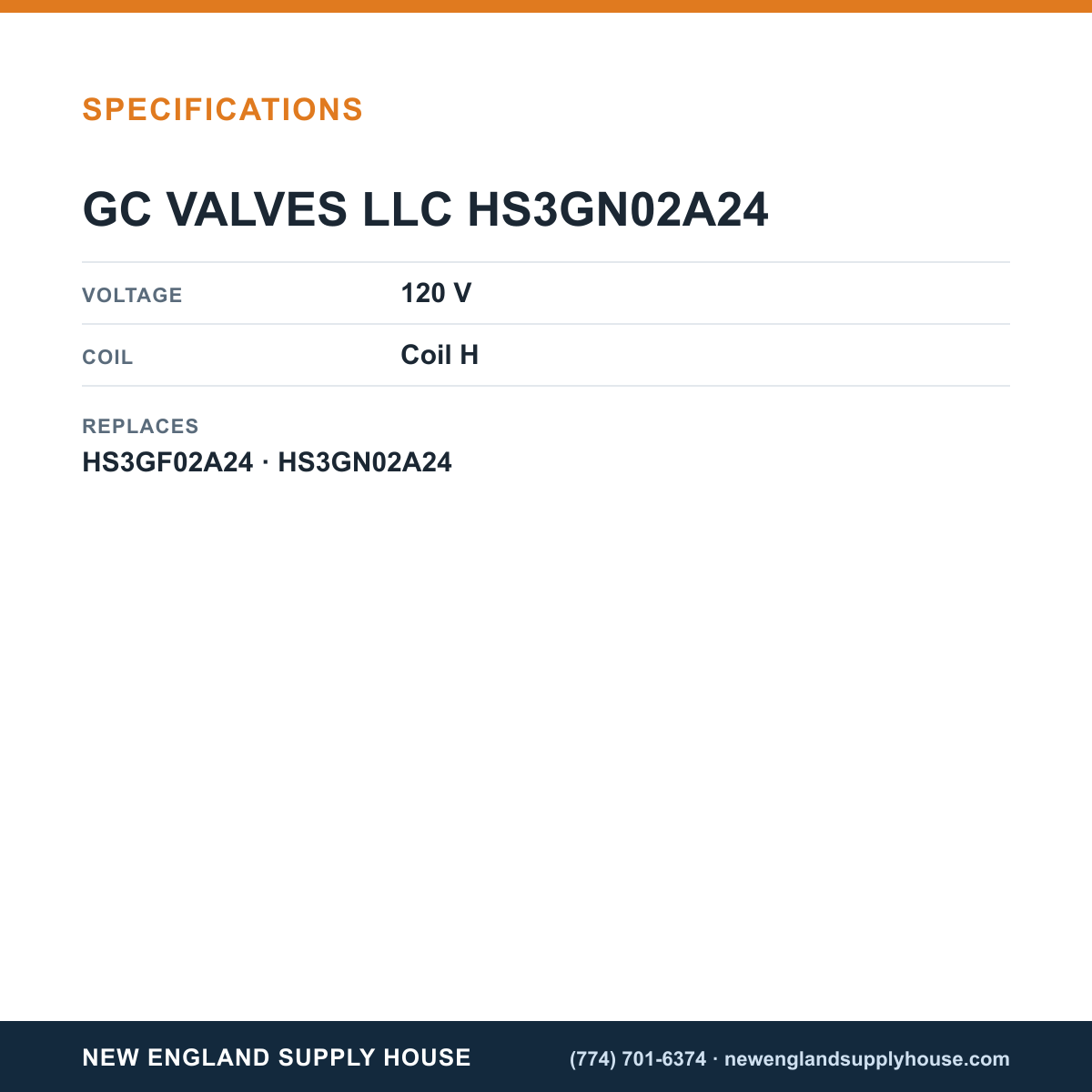 GC Valves HS3GN02A24 Solenoid Coil specifications — New England Supply House [NESH-SPECTABLE-V1]