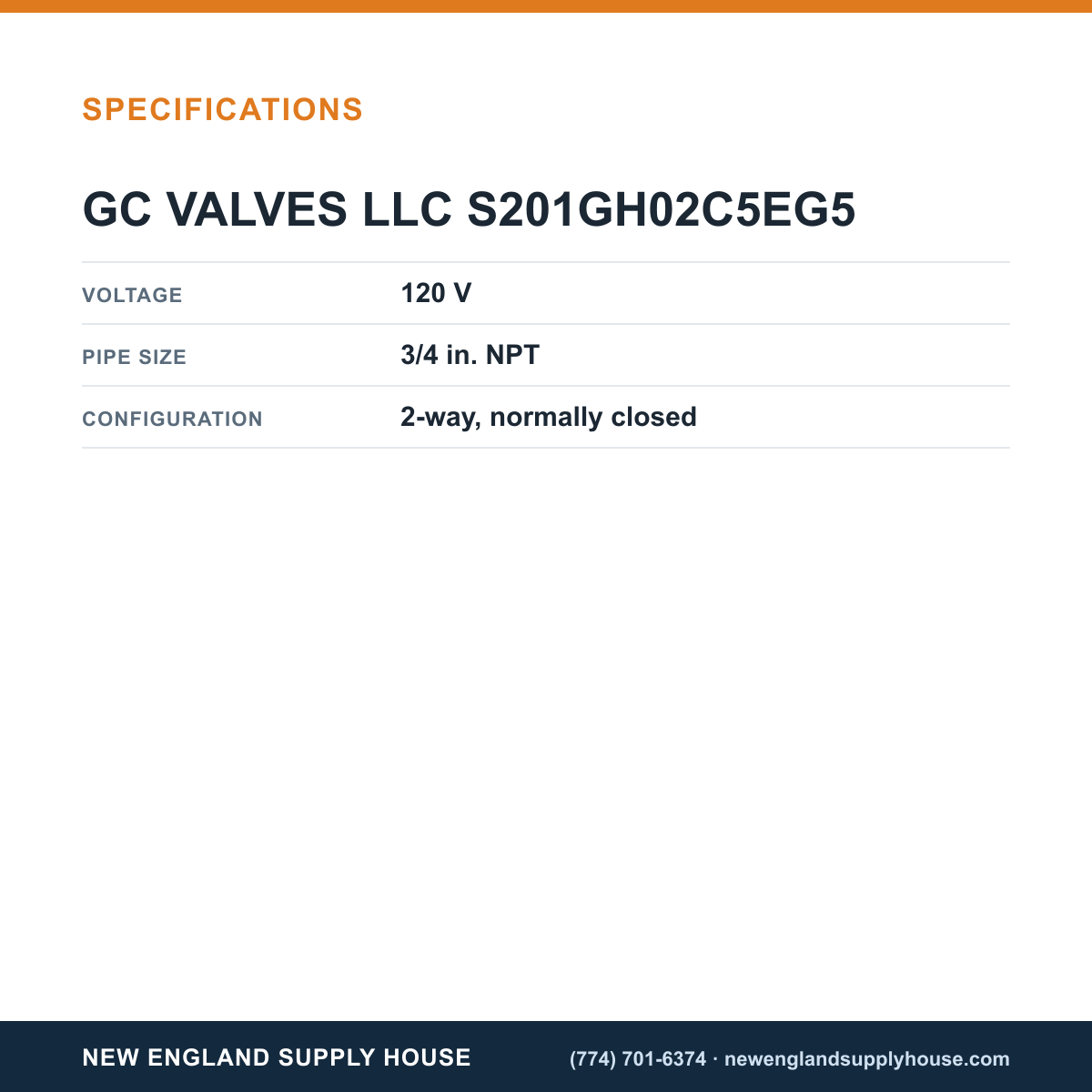GC Valves S201GH02C5EG5 Solenoid specifications — New England Supply House [NESH-SPECTABLE-V1]