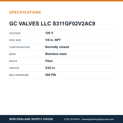 GC Valves S311GF02V2AC9 Solenoid specifications — New England Supply House [NESH-SPECTABLE-V1]