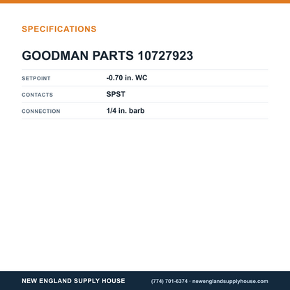Goodman 10727923 Pressure Switch specifications — New England Supply House [NESH-SPECTABLE-V1]