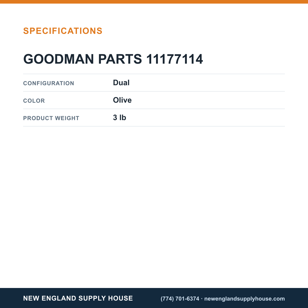 Goodman 11177114 Dual Pressure Switch specifications — New England Supply House [NESH-SPECTABLE-V1]