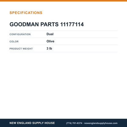 Goodman 11177114 Dual Pressure Switch specifications — New England Supply House [NESH-SPECTABLE-V1]