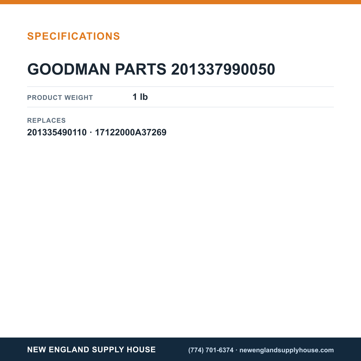 Goodman 201337990050 Control Board specifications — New England Supply House [NESH-SPECTABLE-V1]
