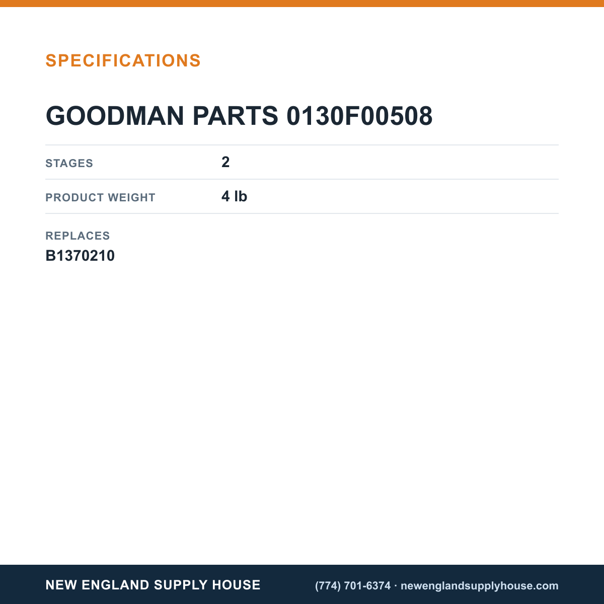 Goodman 0130F00508 Air Pressure Switch specifications — New England Supply House [NESH-SPECTABLE-V1]