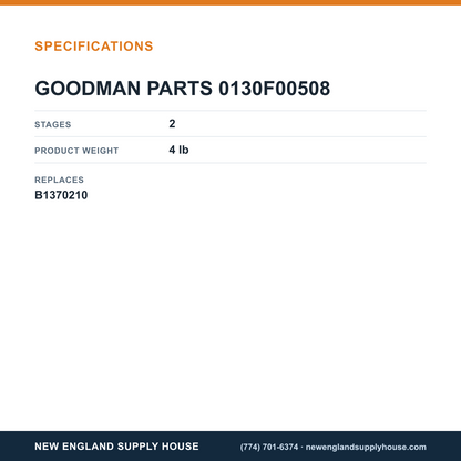 Goodman 0130F00508 Air Pressure Switch specifications — New England Supply House [NESH-SPECTABLE-V1]