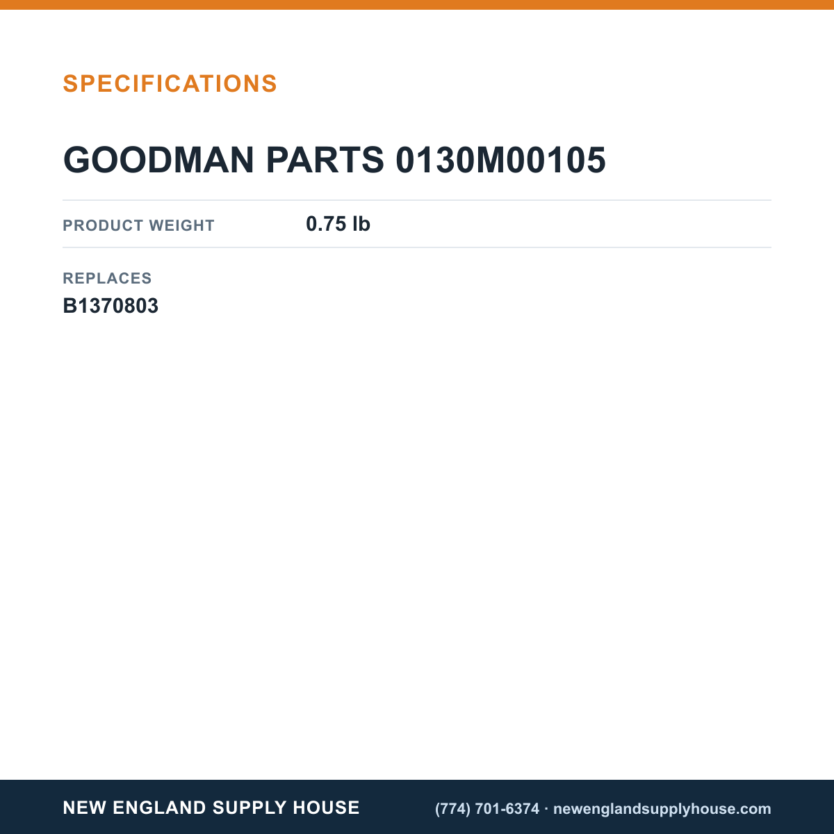 Goodman 0130M00105 Defrost Thermostat specifications — New England Supply House [NESH-SPECTABLE-V1]