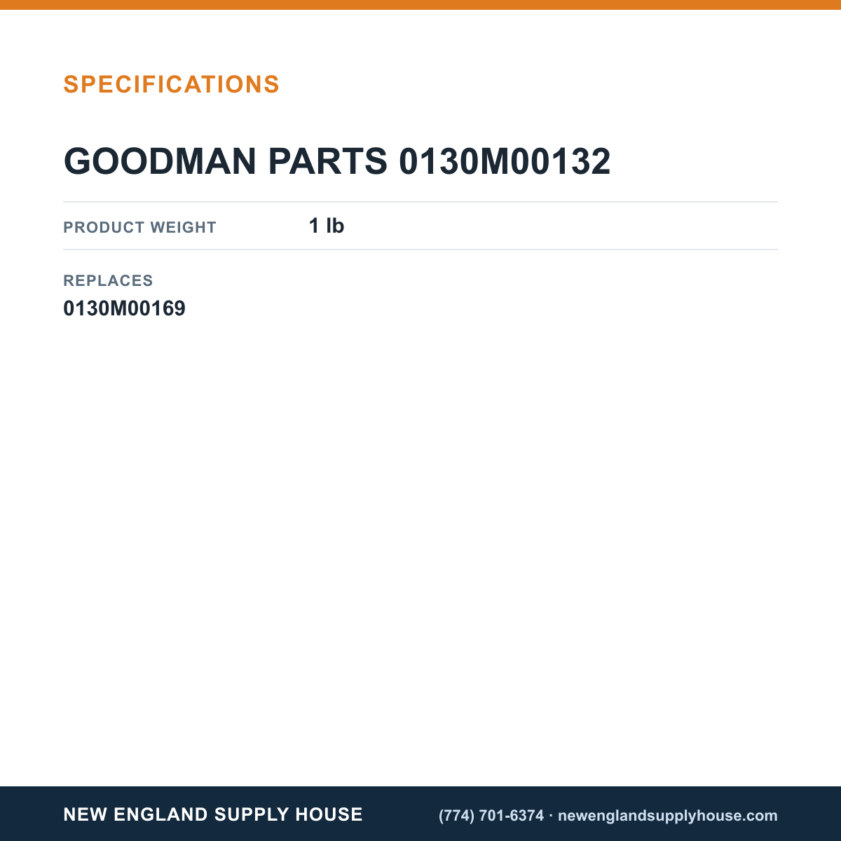 Goodman 0130M00132 High Pressure Switch specifications — New England Supply House [NESH-SPECTABLE-V1]