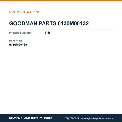 Goodman 0130M00132 High Pressure Switch specifications — New England Supply House [NESH-SPECTABLE-V1]