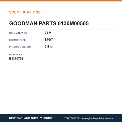 Goodman 0130M00505 Delay Relay specifications — New England Supply House [NESH-SPECTABLE-V1]
