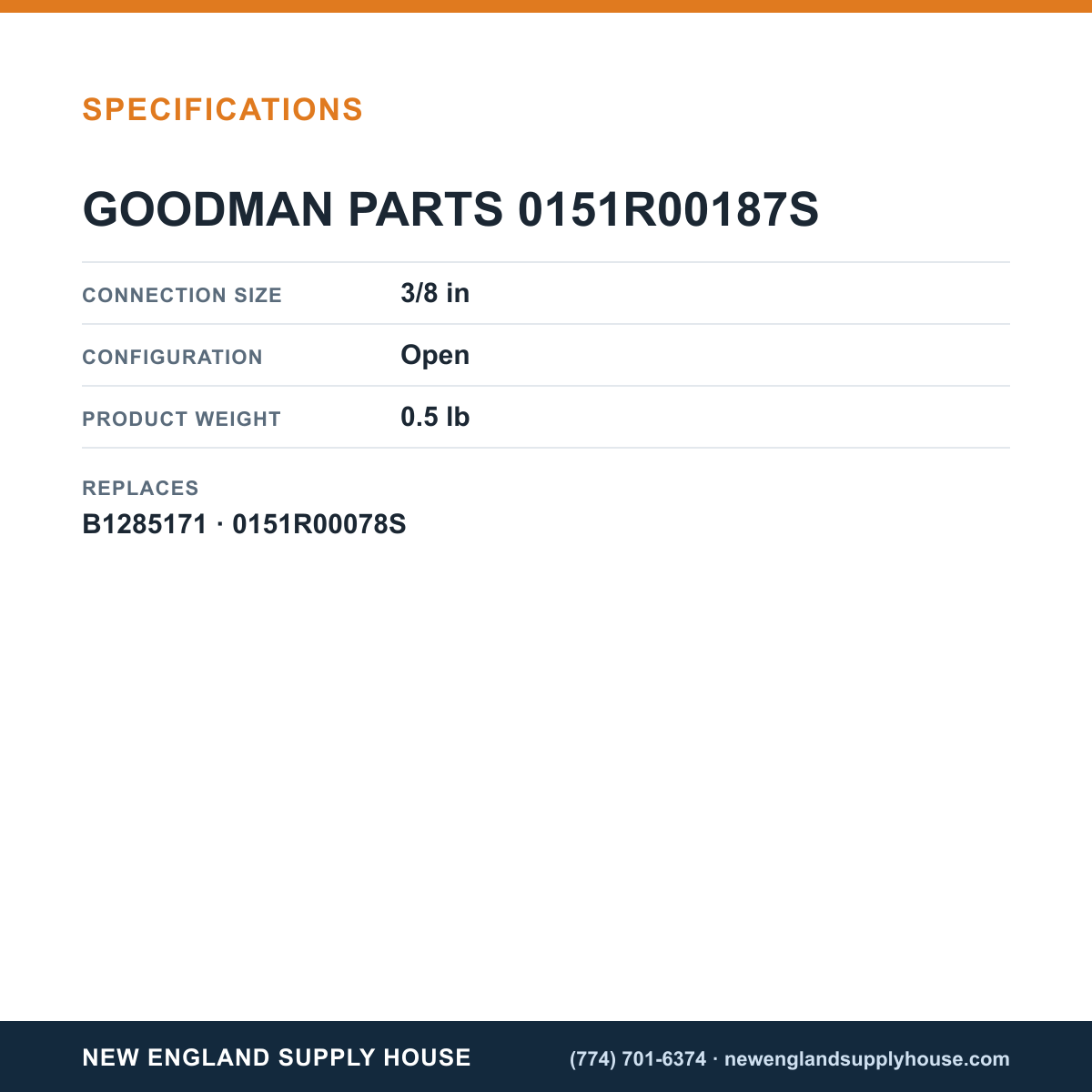 Goodman 0151R00187S Base Valve specifications — New England Supply House [NESH-SPECTABLE-V1]