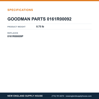 Goodman 0161R00092 Nameplate Replacement specifications — New England Supply House [NESH-SPECTABLE-V1]