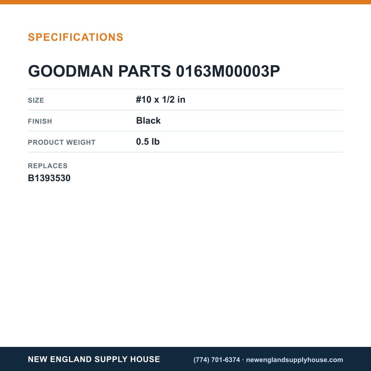 Goodman 0163M00003P Screw specifications — New England Supply House [NESH-SPECTABLE-V1]