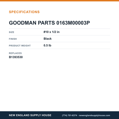 Goodman 0163M00003P Screw specifications — New England Supply House [NESH-SPECTABLE-V1]