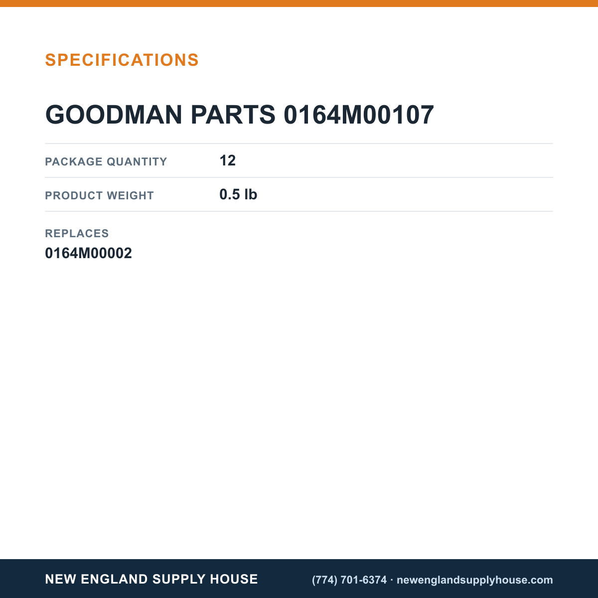 Goodman 0164M00107 Pressure Switch Hose specifications — New England Supply House [NESH-SPECTABLE-V1]