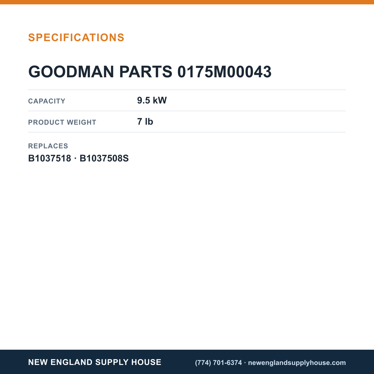 Goodman 0175M00043 Heater Element specifications — New England Supply House [NESH-SPECTABLE-V1]