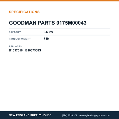 Goodman 0175M00043 Heater Element specifications — New England Supply House [NESH-SPECTABLE-V1]
