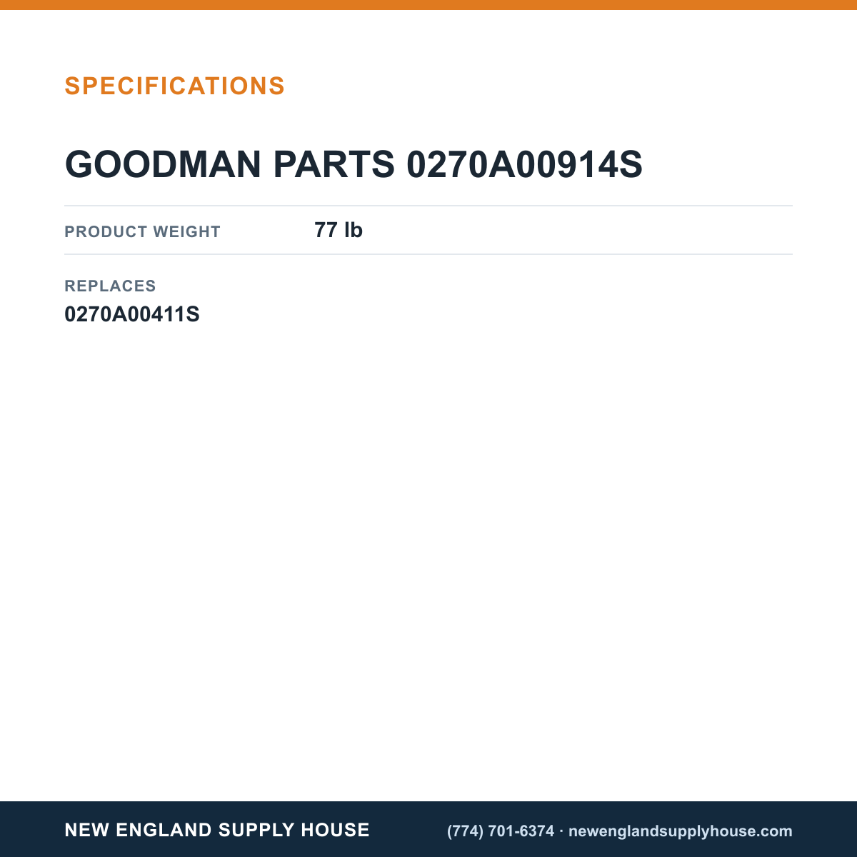 Goodman 0270A00914S Evaporator Coil Assembly specifications — New England Supply House [NESH-SPECTABLE-V1]