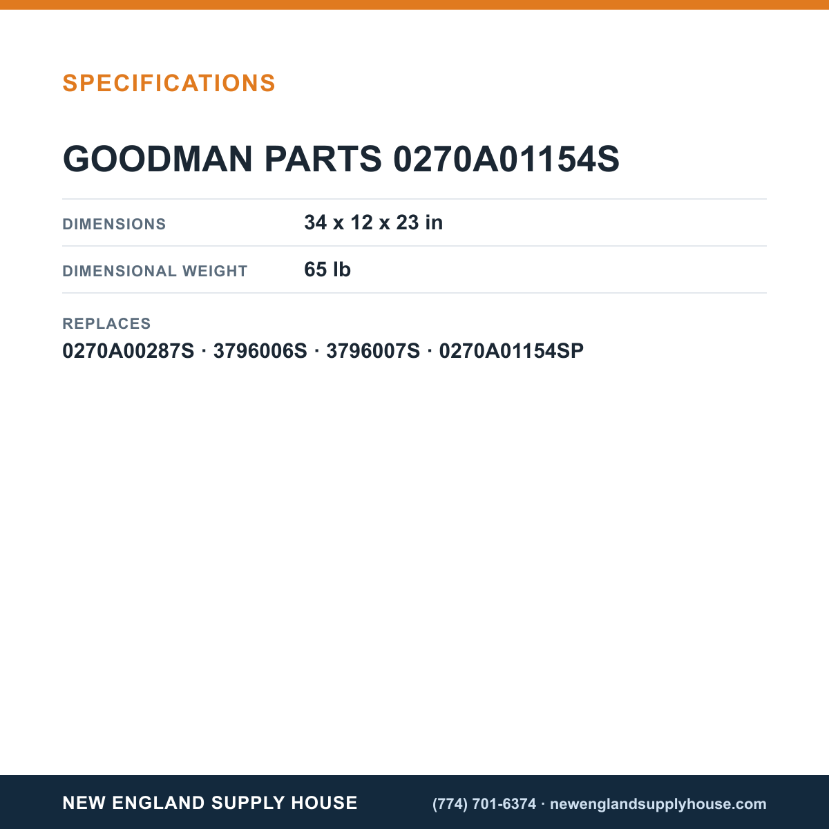 Goodman 0270A01154S Coil Pack specifications — New England Supply House [NESH-SPECTABLE-V1]