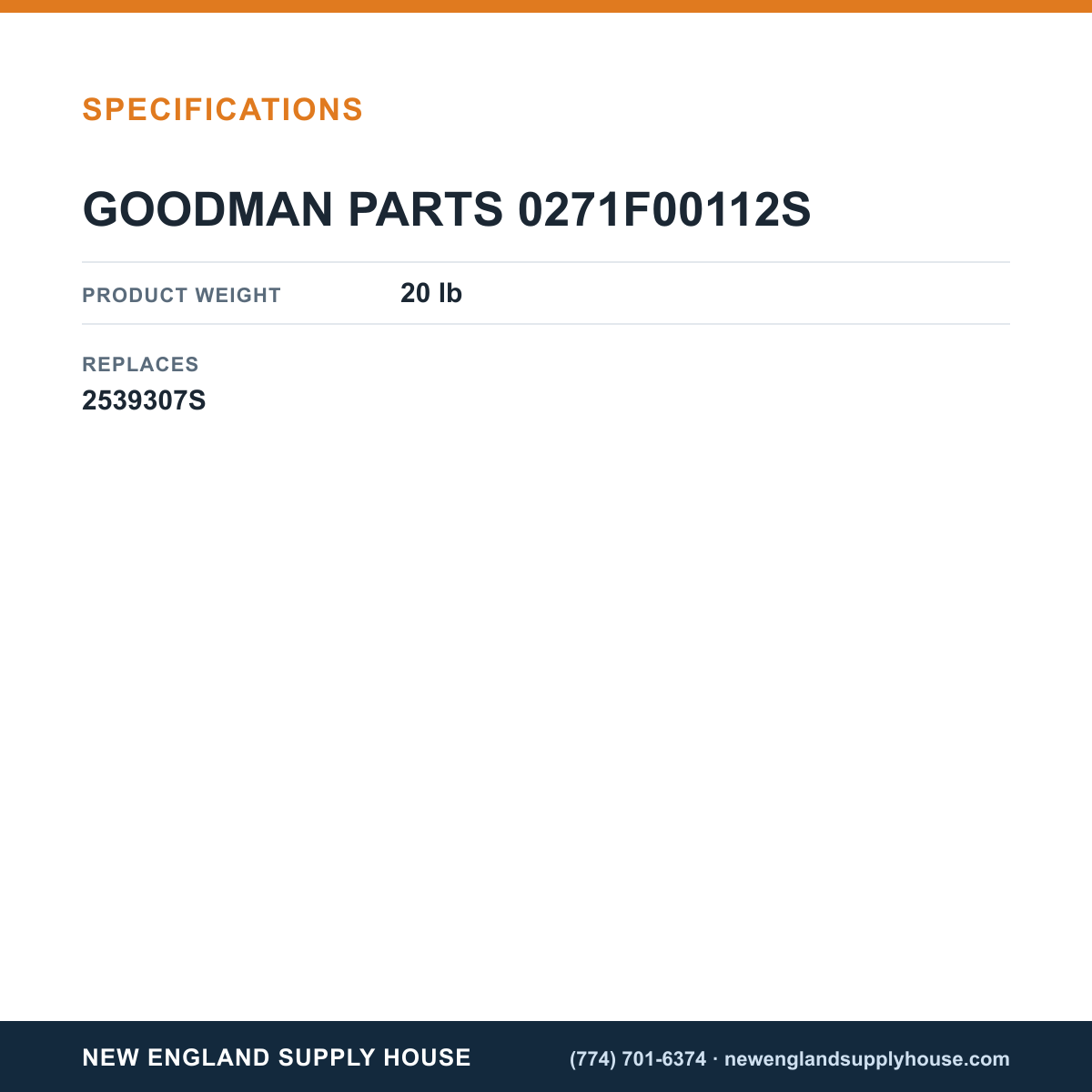 Goodman 0271F00112S Blower Shell Assembly specifications — New England Supply House [NESH-SPECTABLE-V1]