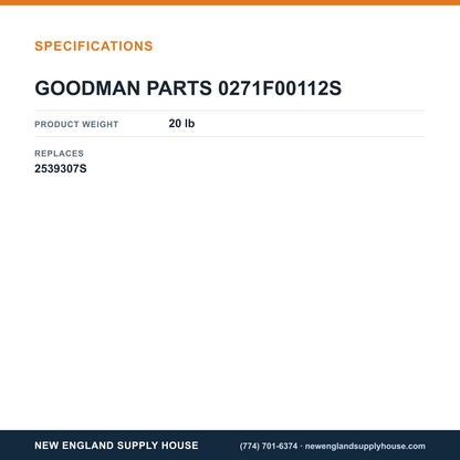 Goodman 0271F00112S Blower Shell Assembly specifications — New England Supply House [NESH-SPECTABLE-V1]