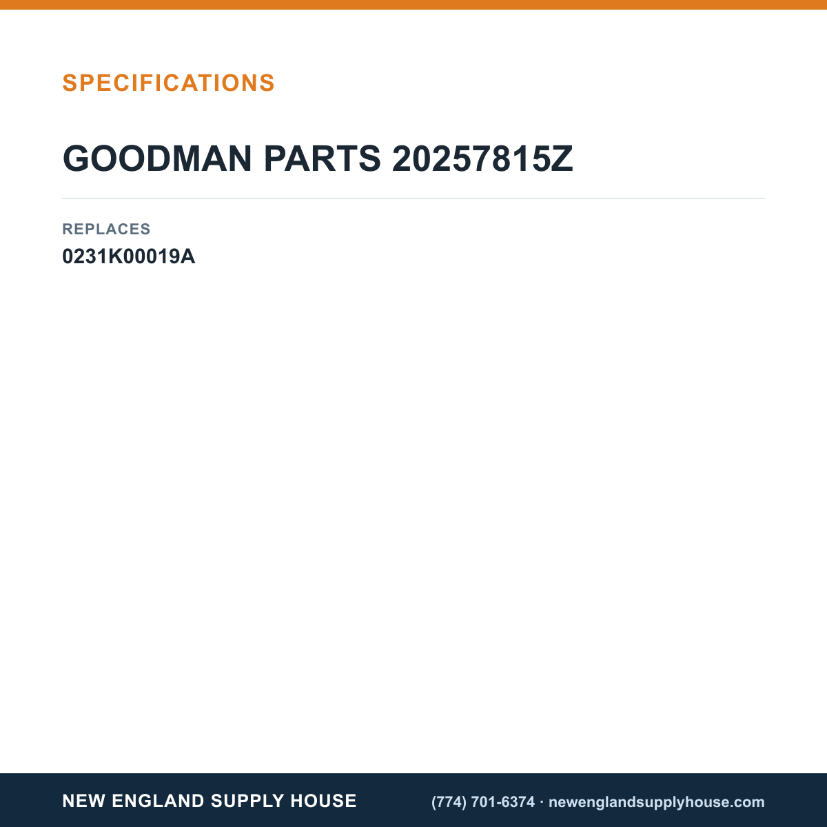 Goodman 20257815Z Blower Motor Kit specifications — New England Supply House [NESH-SPECTABLE-V1]