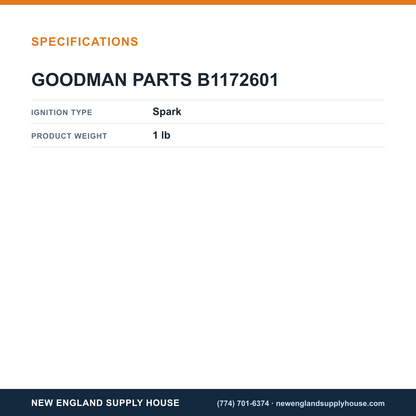 Goodman B1172601 Spark Ignition Sensor specifications — New England Supply House [NESH-SPECTABLE-V1]