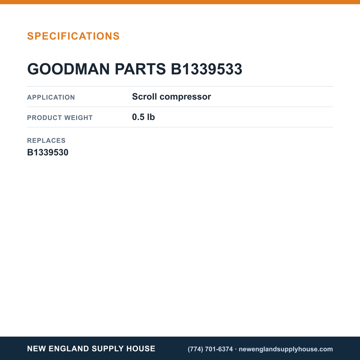 Goodman B1339533 Grommet, Compressor Scroll specifications — New England Supply House [NESH-SPECTABLE-V1]