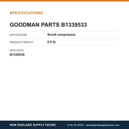 Goodman B1339533 Grommet, Compressor Scroll specifications — New England Supply House [NESH-SPECTABLE-V1]
