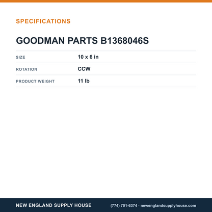 Goodman B1368046S Blower Wheel specifications — New England Supply House [NESH-SPECTABLE-V1]