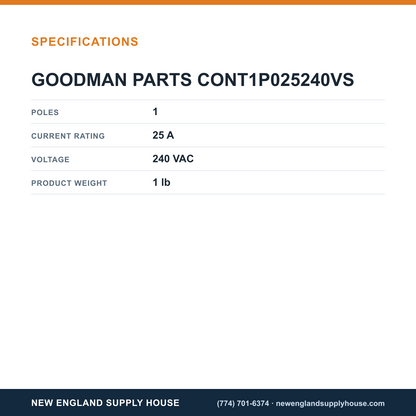Goodman CONT1P025240VS Contactor specifications — New England Supply House [NESH-SPECTABLE-V1]