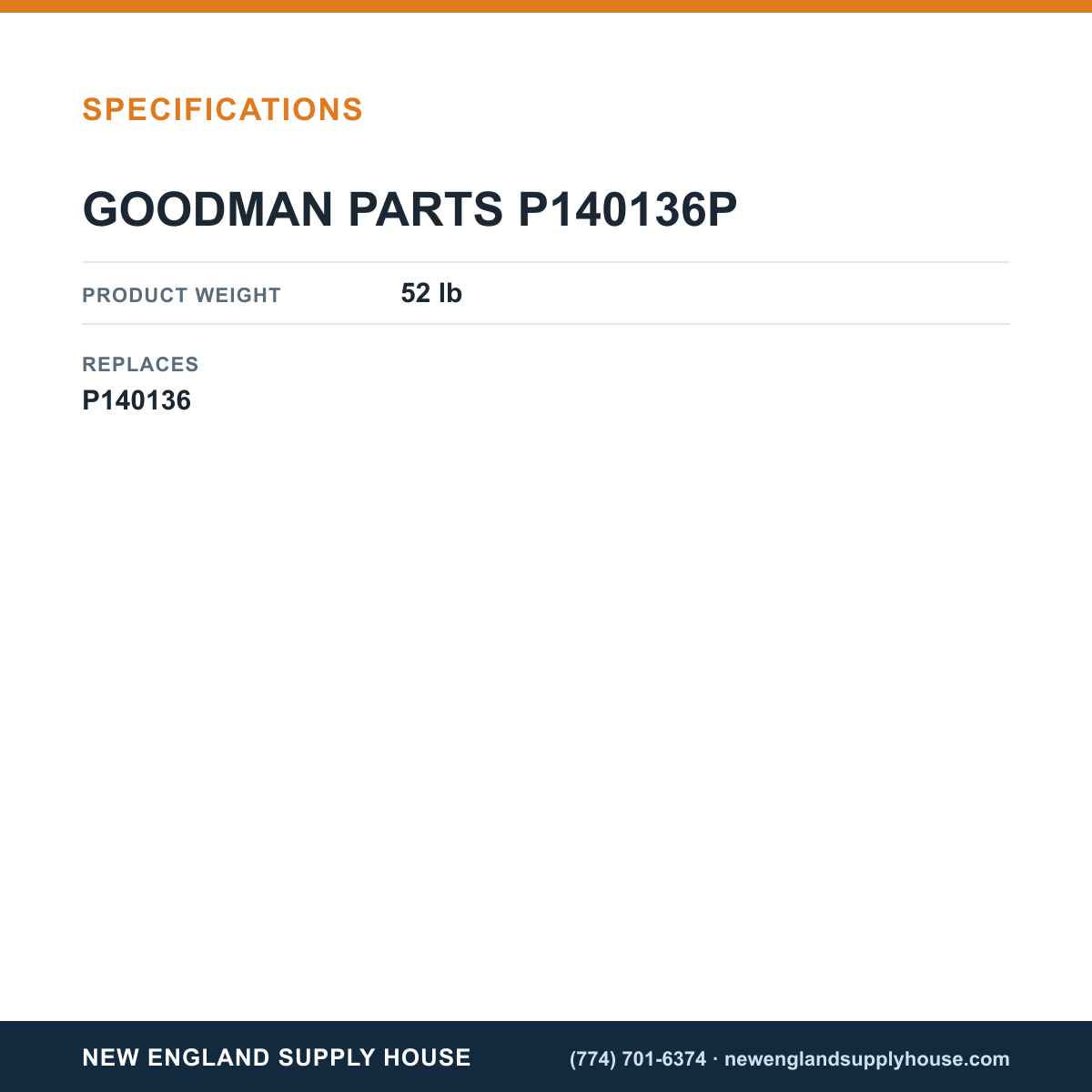 Goodman P140136P Evaporator Coil specifications — New England Supply House [NESH-SPECTABLE-V1]