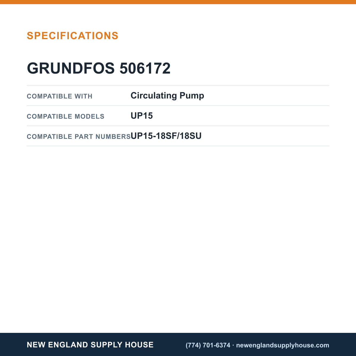 Grundfos Pumps 506172 Circulating Pump Cartridge Kit specifications — New England Supply House [NESH-SPECTABLE-V1]