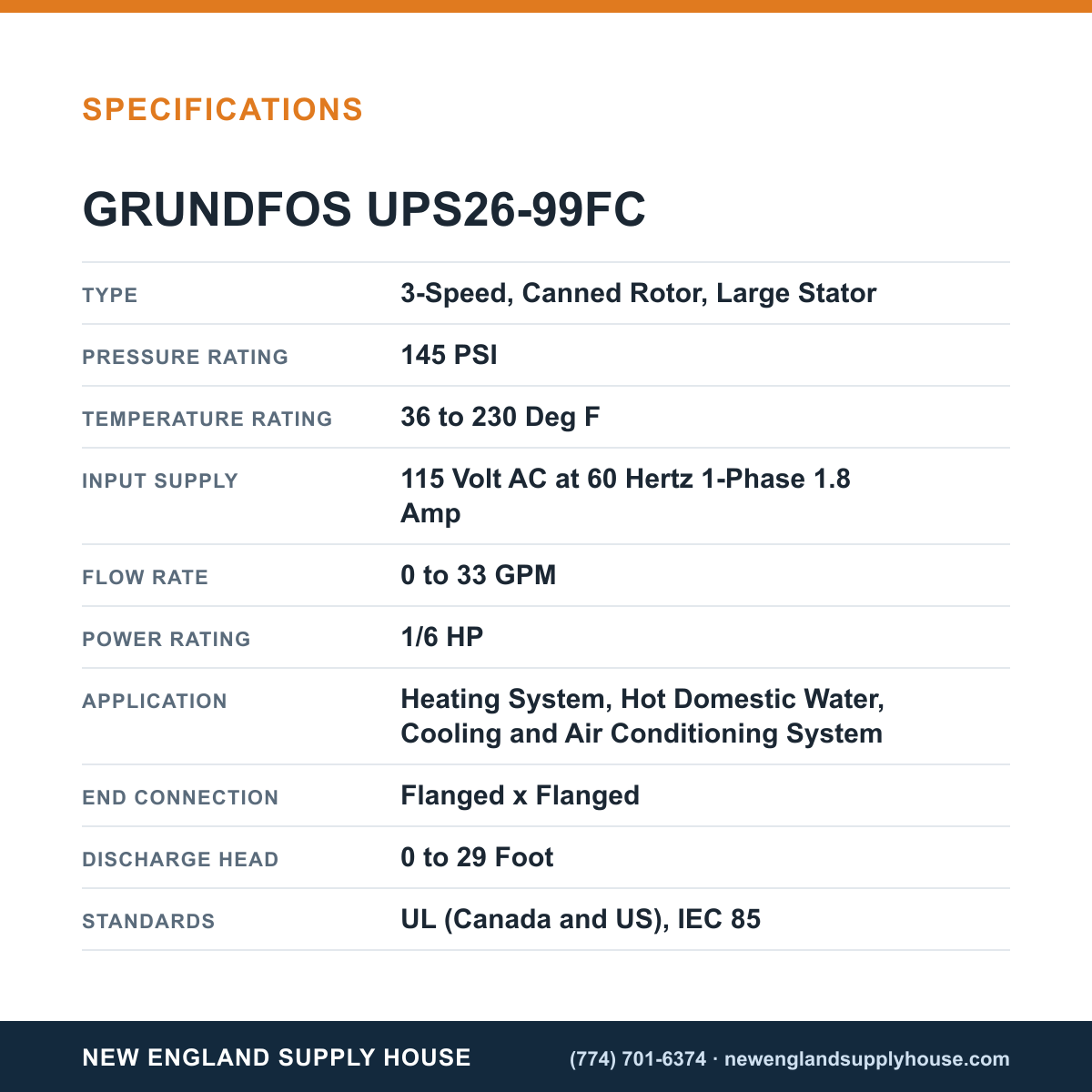 Grundfos Pumps UPS26-99FC Circulator Pump specifications — New England Supply House [NESH-SPECTABLE-V1]