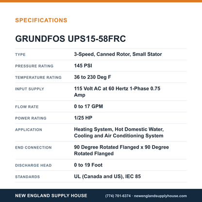 Grundfos Pumps UPS15-58FRC Circulator Pump specifications — New England Supply House [NESH-SPECTABLE-V1]