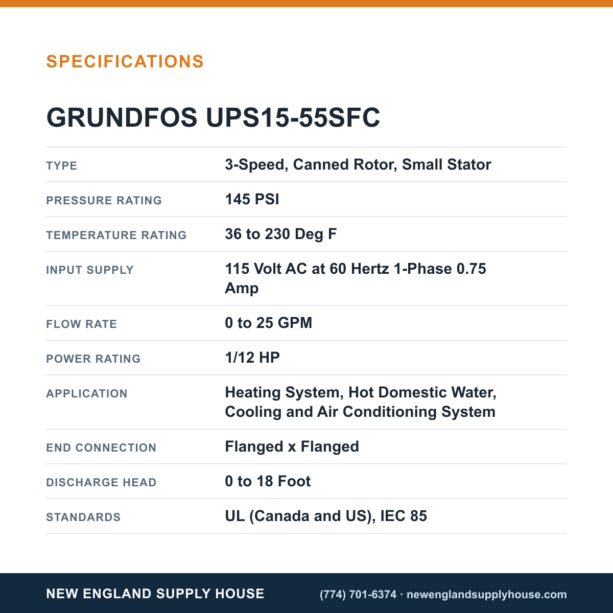 Grundfos Pumps UPS15-55SFC Circulator Pump specifications — New England Supply House [NESH-SPECTABLE-V1]