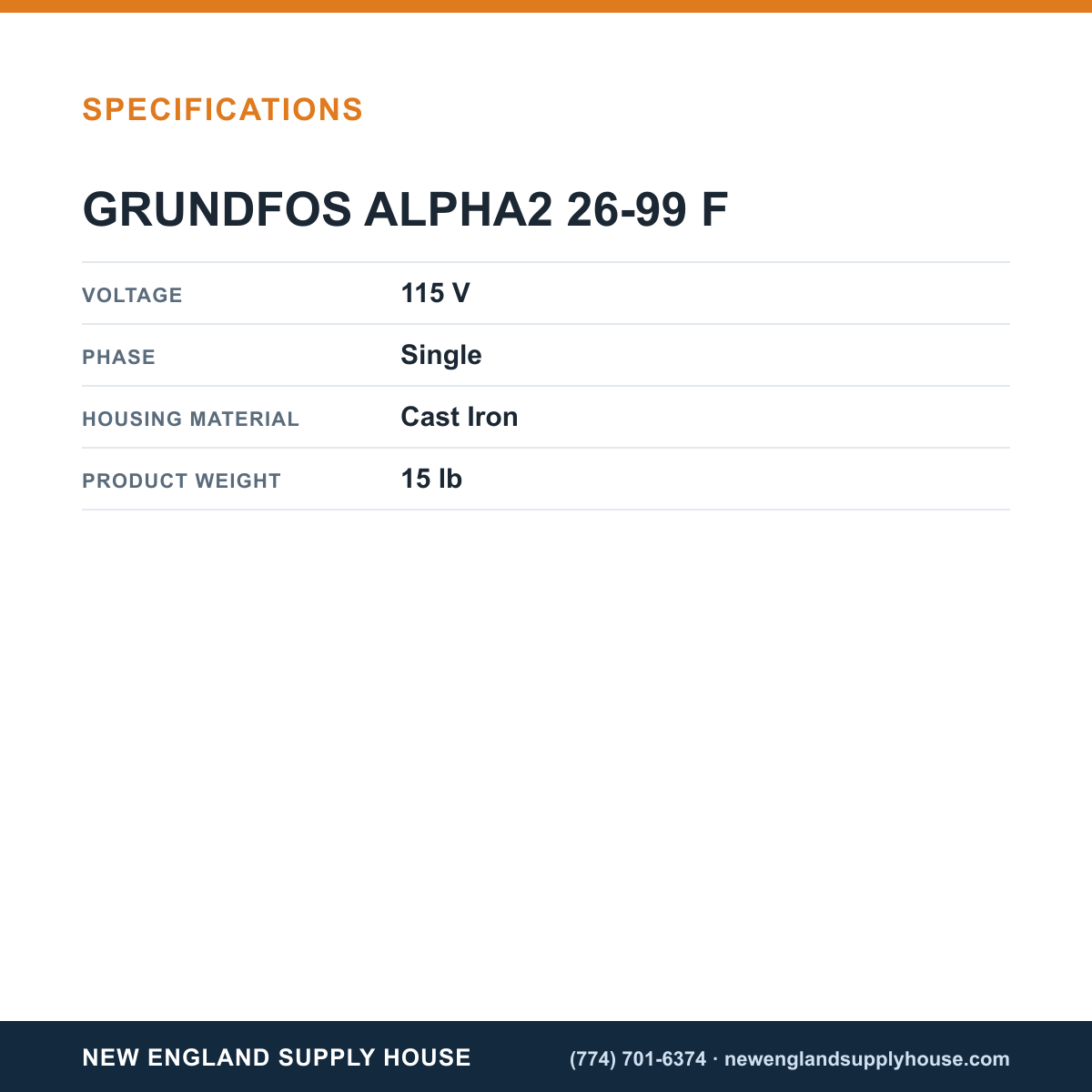 Grundfos Pumps ALPHA2 26-99 F Circulator specifications — New England Supply House [NESH-SPECTABLE-V1]