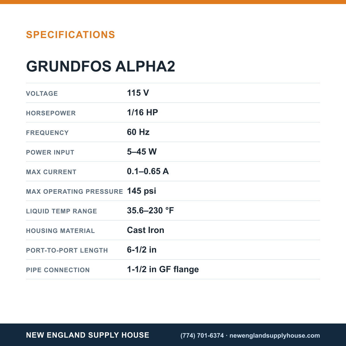 Grundfos Pumps ALPHA2 Circulator specifications — New England Supply House [NESH-SPECTABLE-V1]