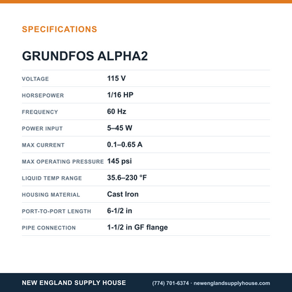 Grundfos Pumps ALPHA2 Circulator specifications — New England Supply House [NESH-SPECTABLE-V1]