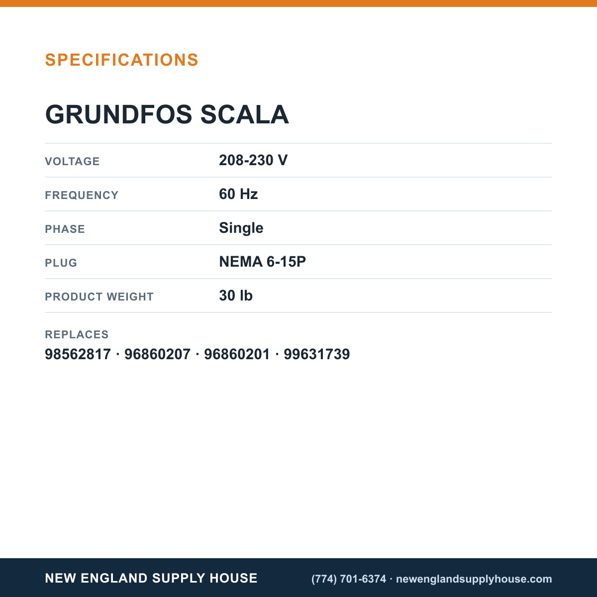 Grundfos SCALA2 3-45 Water Booster Pump specifications — New England Supply House [NESH-SPECTABLE-V1]