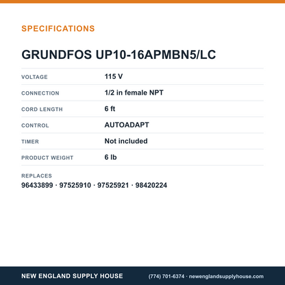 Grundfos Pumps UP10-16APMBN5/LC Circulator specifications — New England Supply House [NESH-SPECTABLE-V1]