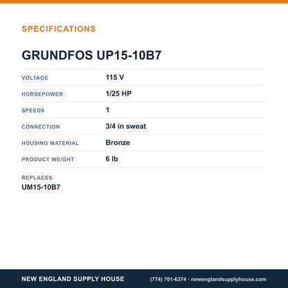 Grundfos Pumps UP15-10B7 Circulator specifications — New England Supply House [NESH-SPECTABLE-V1]