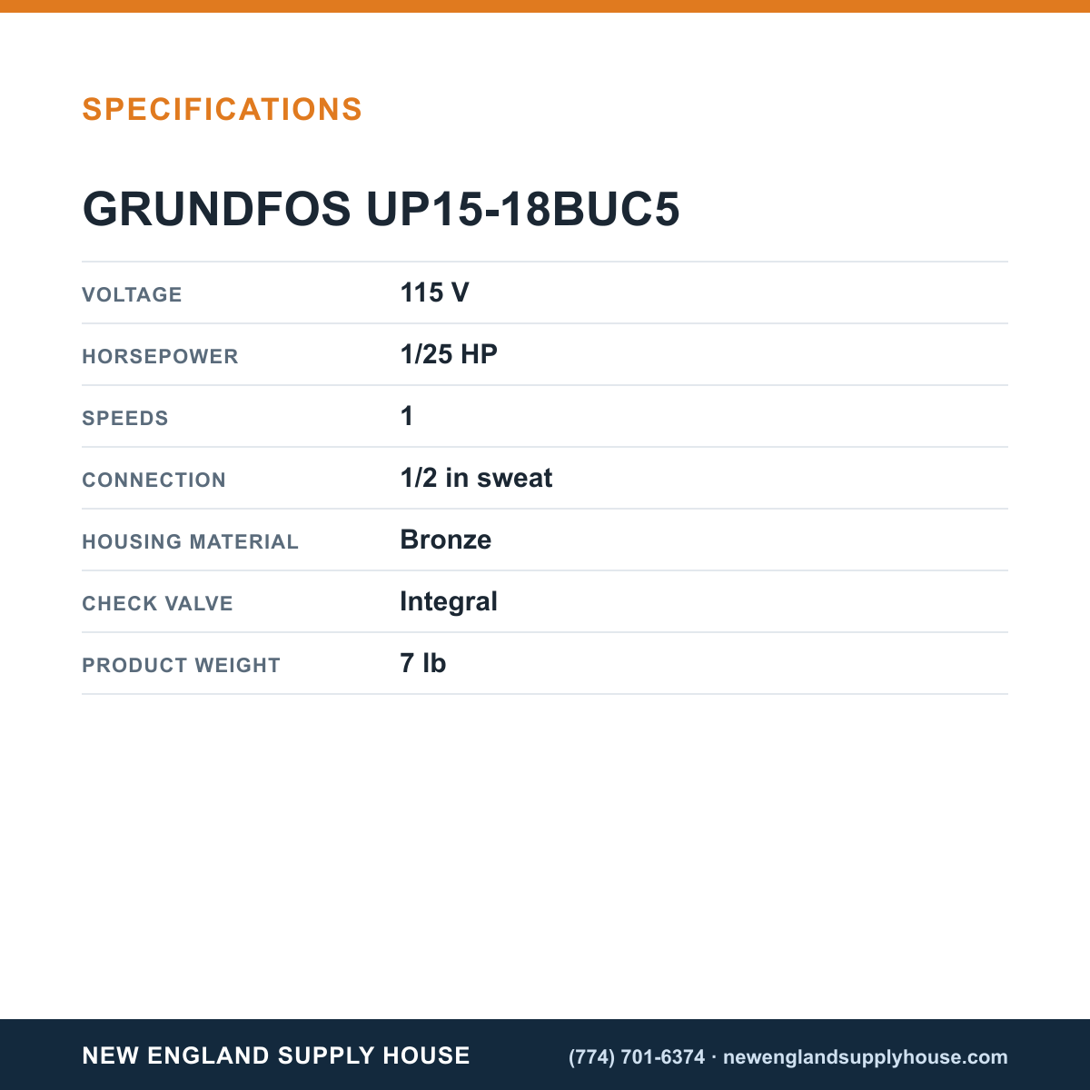 Grundfos UP15-18BUC5 Circulator Pump specifications — New England Supply House [NESH-SPECTABLE-V1]