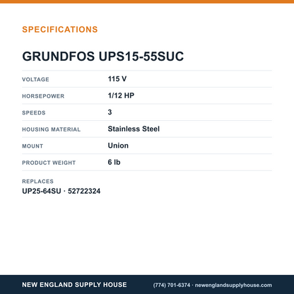 Grundfos Pumps UPS15-55SUC Circulator specifications — New England Supply House [NESH-SPECTABLE-V1]