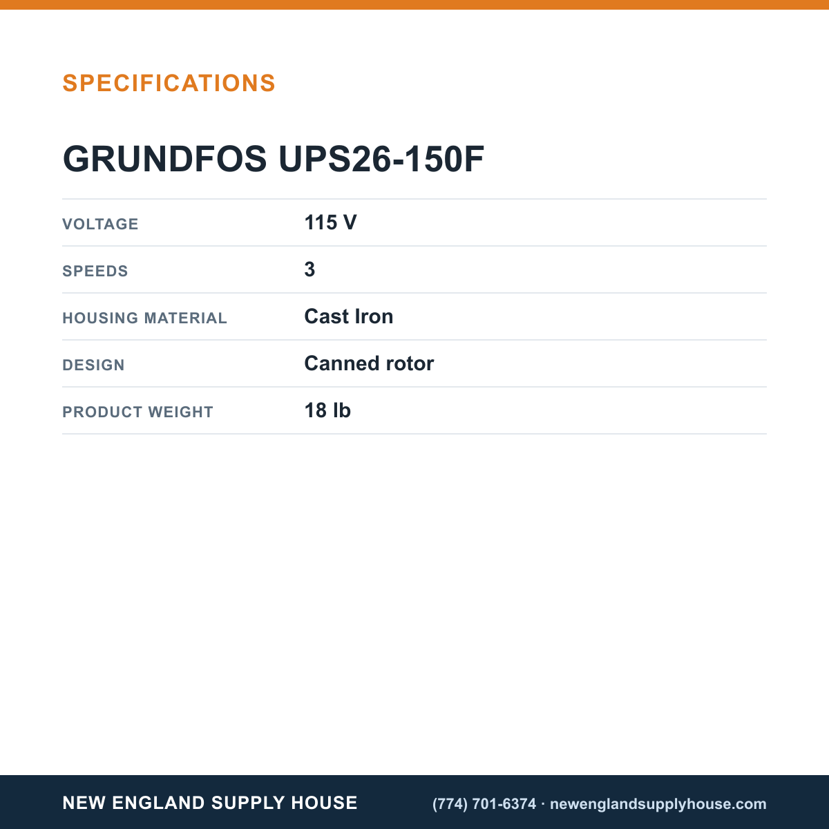 Grundfos UPS26-150F Circulator Pump specifications — New England Supply House [NESH-SPECTABLE-V1]