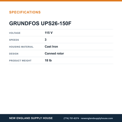Grundfos UPS26-150F Circulator Pump specifications — New England Supply House [NESH-SPECTABLE-V1]